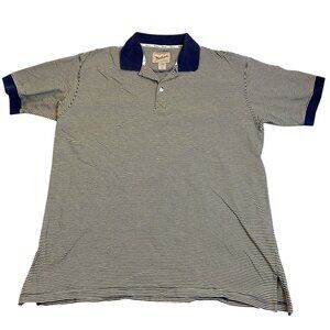 Woolrich Mens Polo Shirt XL Striped Navy/White Cotton Short Sleeve